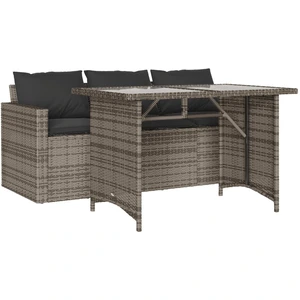 vidaXL 2-tlg. Garten-Essgruppe mit Kissen Grau Poly Rattan günstig