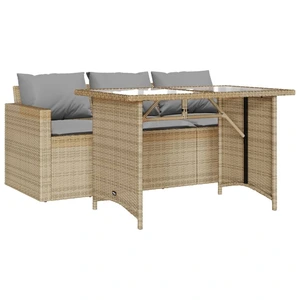 vidaXL 2-tlg. Garten-Essgruppe mit Kissen Beige Poly Rattan günstig