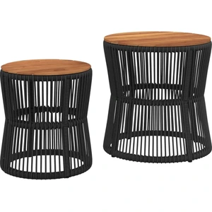 vidaXL Garten-Beistelltische 2 Stk. mit Holzplatte Schwarz Poly Rattan günstig