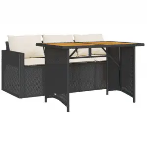 vidaXL 2-tlg. Garten-Essgruppe mit Kissen Schwarz Poly Rattan günstig