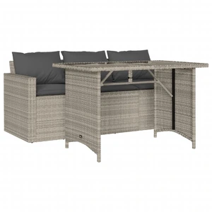 vidaXL 2-tlg. Garten-Essgruppe mit Kissen Hellgrau Poly Rattan günstig