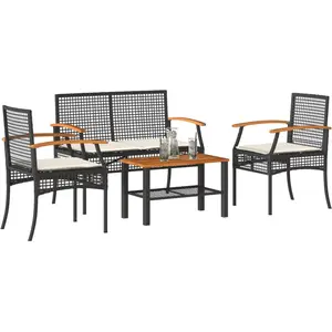 vidaXL 4-tlg. Garten-Lounge-Set mit Kissen Schwarz Poly Rattan günstig
