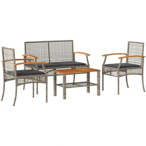 vidaXL 4-tlg. Garten-Lounge-Set mit Kissen Grau Poly Rattan günstig