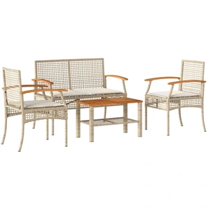 vidaXL 4-tlg. Garten-Lounge-Set mit Kissen Beige Poly Rattan günstig