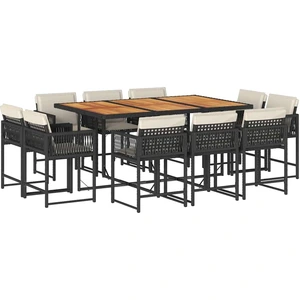 vidaXL 11-tlg. Garten-Essgruppe mit Kissen Schwarz Poly Rattan günstig
