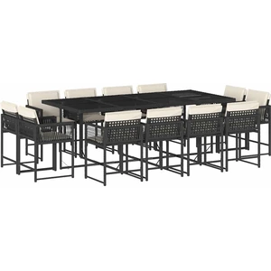 vidaXL 13-tlg. Garten-Essgruppe mit Kissen Schwarz Poly Rattan günstig