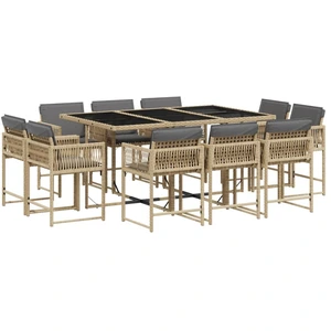 vidaXL 11-tlg. Garten-Essgruppe mit Kissen Beigemischung Poly Rattan günstig