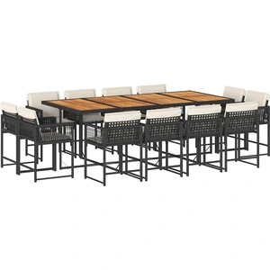 vidaXL 13-tlg. Garten-Essgruppe mit Kissen Schwarz Poly Rattan günstig
