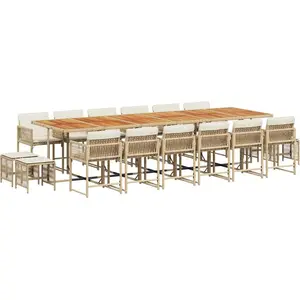 vidaXL 17-tlg. Garten-Essgruppe mit Kissen Beige Poly Rattan günstig