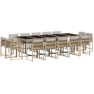 vidaXL 15-tlg. Garten-Essgruppe mit Kissen Beigemischung Poly Rattan günstig