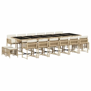 vidaXL 17-tlg. Garten-Essgruppe mit Kissen Beige Poly Rattan günstig