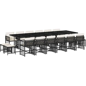 vidaXL 17-tlg. Garten-Essgruppe mit Kissen Schwarz Poly Rattan günstig