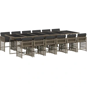vidaXL 13-tlg. Garten-Essgruppe mit Kissen Grau Poly Rattan günstig