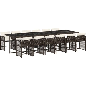 vidaXL 13-tlg. Garten-Essgruppe mit Kissen Braun Poly Rattan günstig