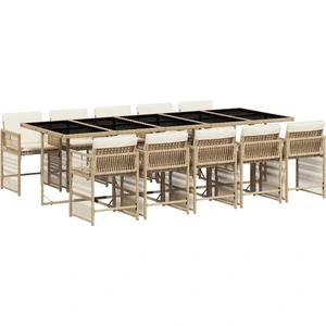 vidaXL 11-tlg. Garten-Essgruppe mit Kissen Beige Poly Rattan günstig