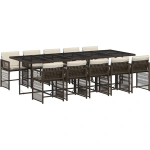 vidaXL 11-tlg. Garten-Essgruppe mit Kissen Braun Poly Rattan günstig