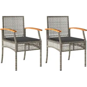 vidaXL Gartenstühle mit Kissen 2 Stk. Grau Poly Rattan Akazienholz günstig