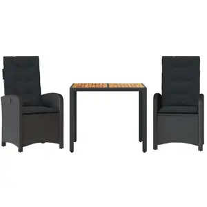 vidaXL 3-tlg. Garten-Essgruppe mit Kissen Schwarz Poly Rattan günstig