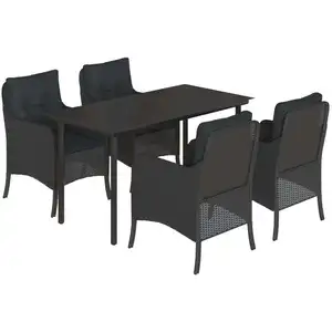 vidaXL 5-tlg. Garten-Essgruppe mit Kissen Schwarz Poly Rattan günstig