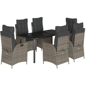 vidaXL 7-tlg. Garten-Essgruppe mit Kissen Grau Poly Rattan günstig