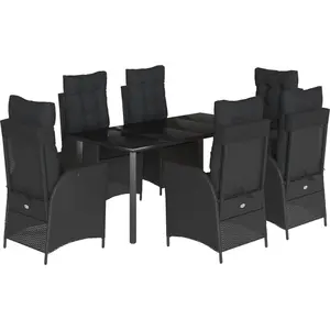 vidaXL 7-tlg. Garten-Essgruppe mit Kissen Schwarz Poly Rattan günstig