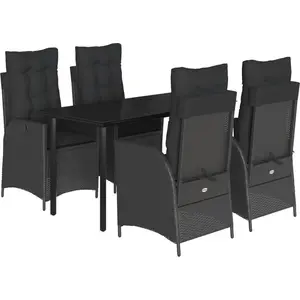 vidaXL 5-tlg. Garten-Essgruppe mit Kissen Schwarz Poly Rattan günstig