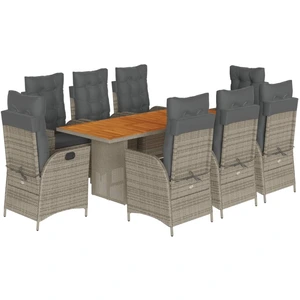 vidaXL 9-tlg. Garten-Essgruppe mit Kissen Grau Poly Rattan günstig
