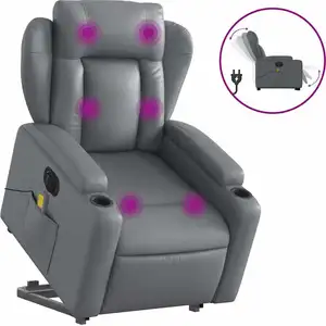 vidaXL Massagesessel mit Aufstehhilfe Elektrisch Grau Kunstleder günstig