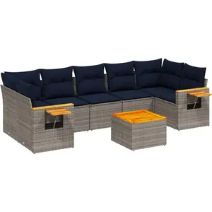 vidaXL 8-tlg. Garten-Sofagarnitur mit Kissen Grau Poly Rattan günstig