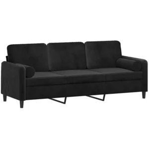 vidaXL Sofa 3-Sitzer-Sofa mit Zierkissen Schwarz 180 cm Samt, 1 Teile günstig