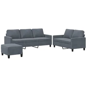 vidaXL Sofa 3-tlg. Sofagarnitur mit Kissen Dunkelgrau Samt, 1 Teile günstig