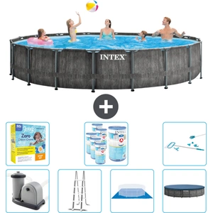 Intex Round Prism Frame Greywood-Schwimmbecken   549 x 122 cm   inklus...