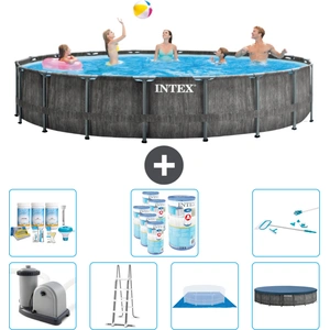 Intex Round Prism Frame Greywood-Schwimmbecken   549 x 122 cm   inklus...