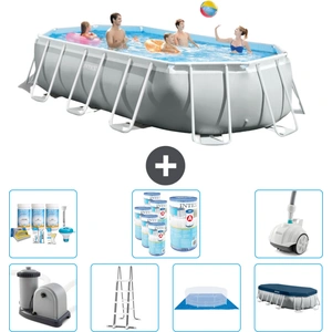 Intex Oval Prism Frame Swimmingpool 503 x 274 x 122 cm Grau inkl... günstig