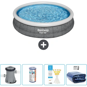 Bestway runder aufblasbarer Fast-Set-Pool Rattan-Druck 366 x 76 cm... günstig