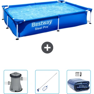 Bestway rechteckiger Steel Pro-Schwimmbecken   221 x 150 x 43 cm   Blau   im Lieferumfang enthalten Pumpe - Reinigungskit - Sonnensegel