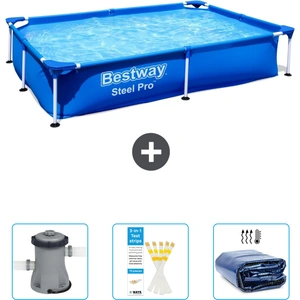Bestway rechteckiger Steel Pro-Schwimmbecken   221 x 150 x 43 cm   Blau   im Lieferumfang enthalten Pumpe - Teststreifen - Sonnensegel günstig
