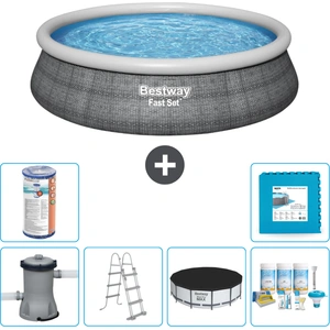 Bestway runder aufblasbarer Fast-Set-Schwimmpool Rattan-Druck 457 ... günstig