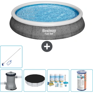 Bestway runder aufblasbarer Fast-Set-Pool Rattan-Druck 396 x 84 cm... günstig