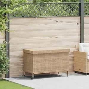 vidaXL Gartentruhe mit Rollen Beige 110x55x73 cm Poly Rattan günstig