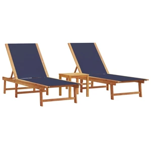 vidaXL Sonnenliegen 2 Stk. mit Tisch Blau Massivholz Akazie Textilene günstig