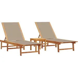 vidaXL Sonnenliegen 2 Stk. mit Tisch Taupe Massivholz Akazie Textilene günstig
