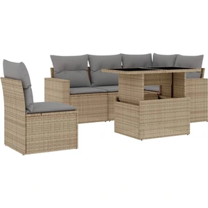 vidaXL 6-tlg. Garten-Sofagarnitur mit Kissen Beige Poly Rattan günstig