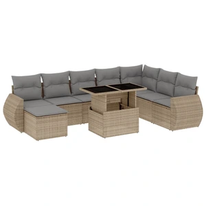 vidaXL 9-tlg. Garten-Sofagarnitur mit Kissen Beige Poly Rattan günstig