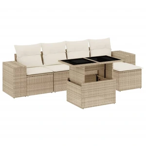 vidaXL 6-tlg. Garten-Sofagarnitur mit Kissen Beige Poly Rattan günstig