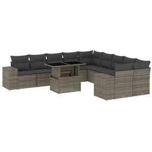 vidaXL 11-tlg. Garten-Sofagarnitur mit Kissen Grau Poly Rattan günstig