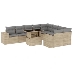 vidaXL 10-tlg. Garten-Sofagarnitur mit Kissen Beige Poly Rattan günstig
