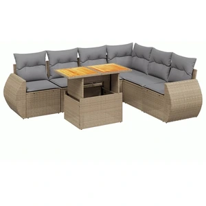 vidaXL 7-tlg. Garten-Sofagarnitur mit Kissen Beige Poly Rattan günstig