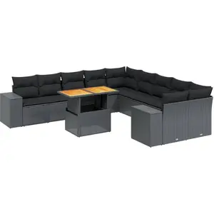 vidaXL 11-tlg. Garten-Sofagarnitur mit Kissen Schwarz Poly Rattan günstig