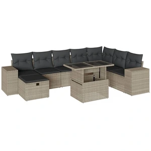 vidaXL 9-tlg. Garten-Sofagarnitur mit Kissen Hellgrau Poly Rattan günstig